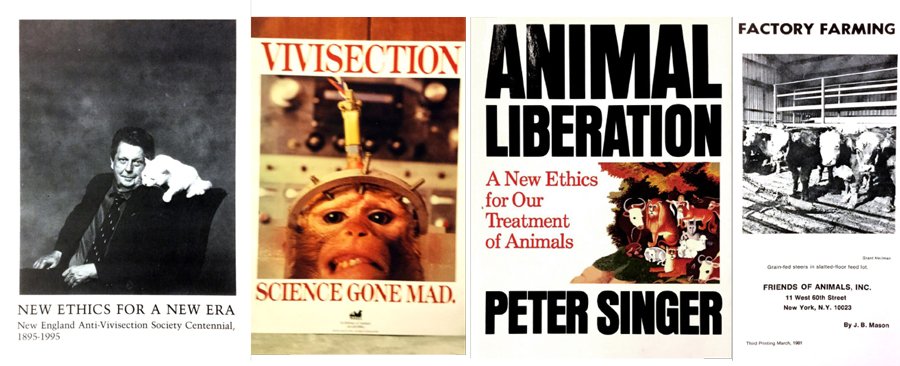 All images from attachments to interviews in the Animal Advocates Oral History Collection. Sources, from left to right: Box 7 (Margaret "Peggy" Moreland Stathos Attachments); Box 1 (Theodora Capaldo Attachments); Box 1 (Theodora Capaldo Attachments); Box 6 (Jim Mason Attachments).