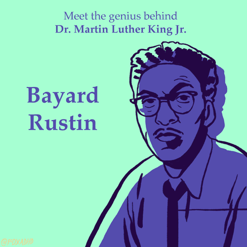 Bayard Rustin gif telling about his civil rights activism. 